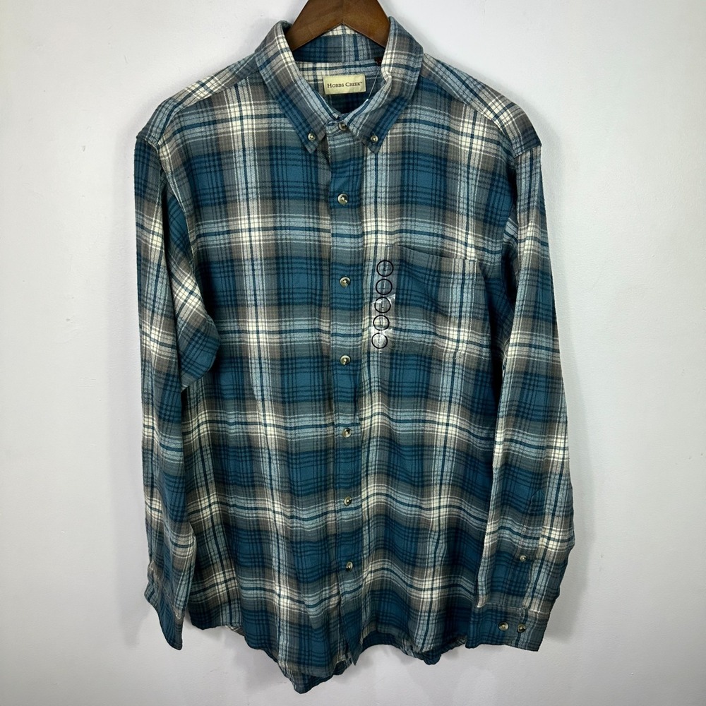 Hobbs Creek Flannel Shirt Mens Large Blue Plaid Long Sleeve Cotton Button Down‎